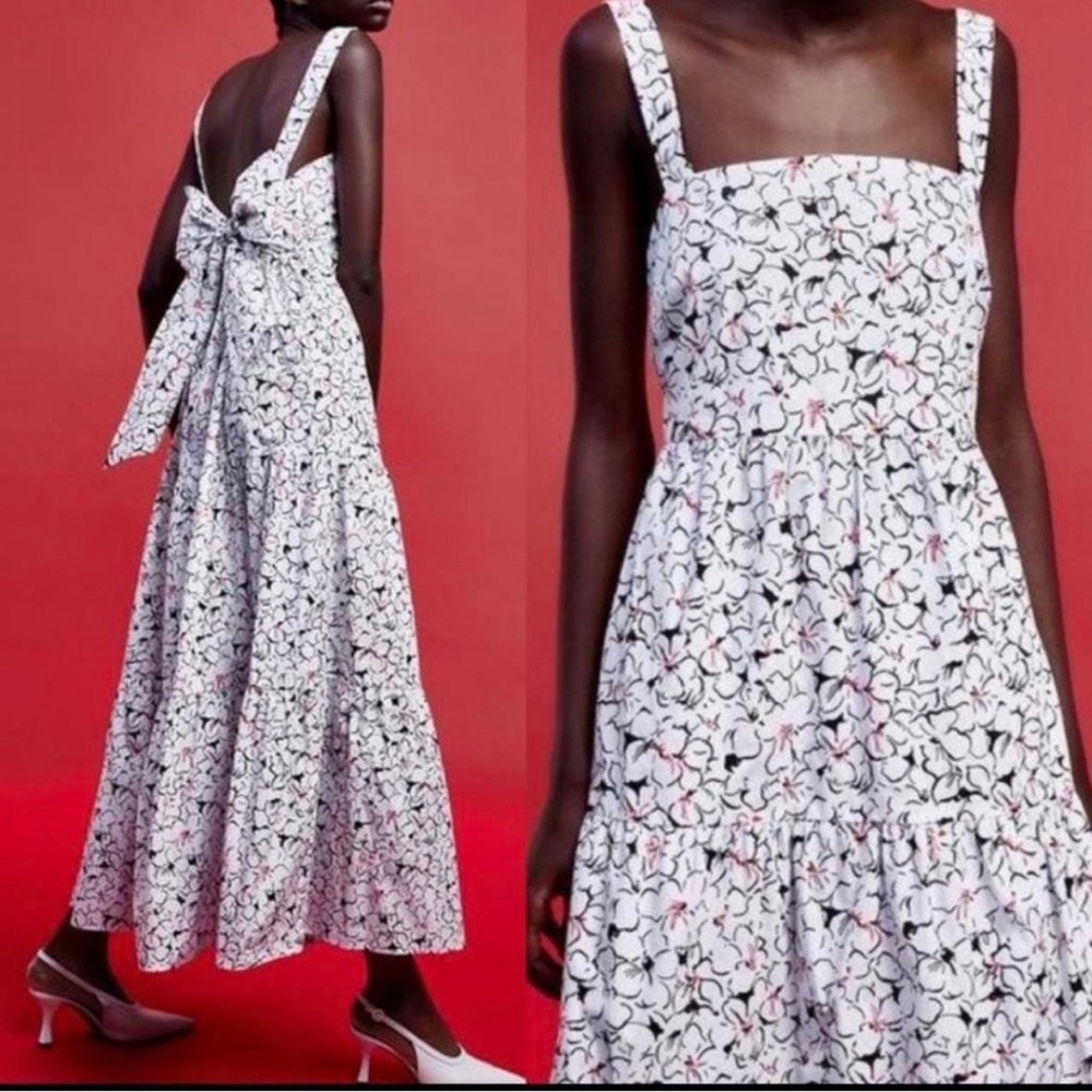 Zara Floral Summer 100% Cotton Dress with Bow Fits S-M-L